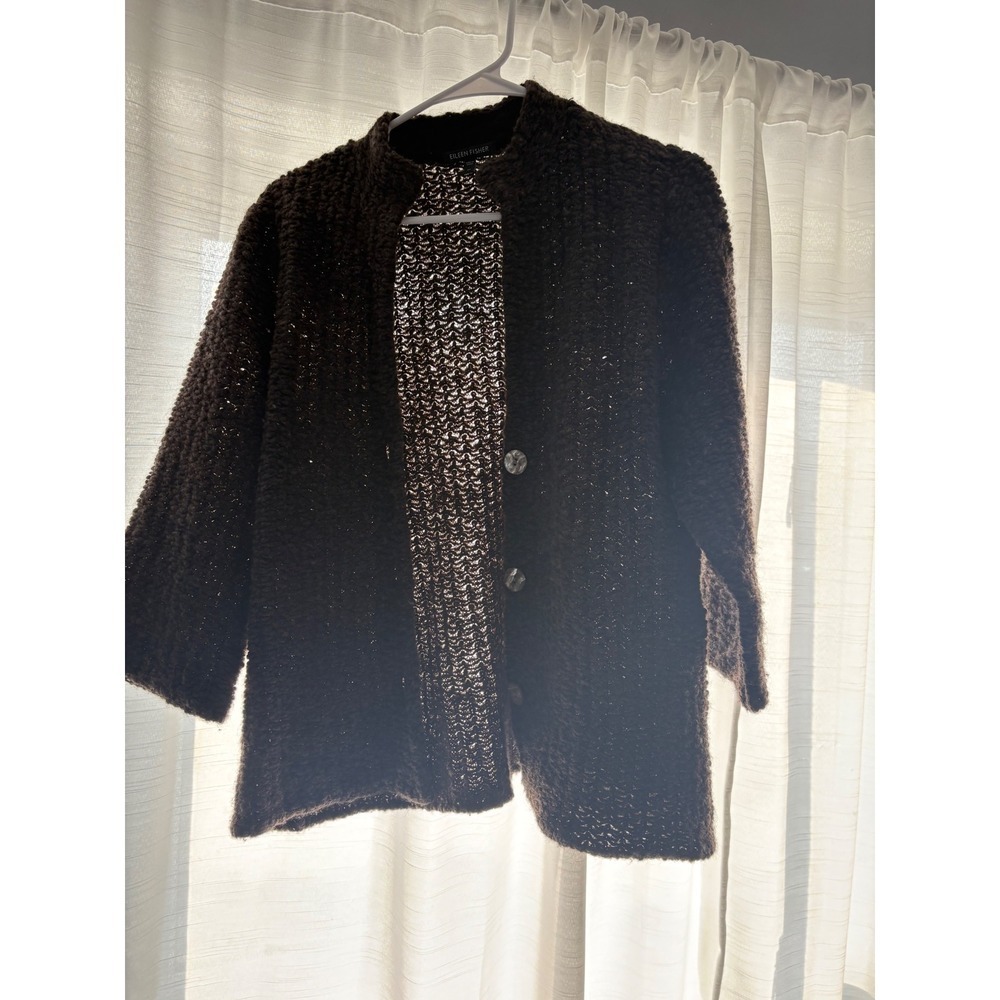 Eileen Fisher Organic Wool Alpaca‎ Merino Brown Knit Button Up Cardigan